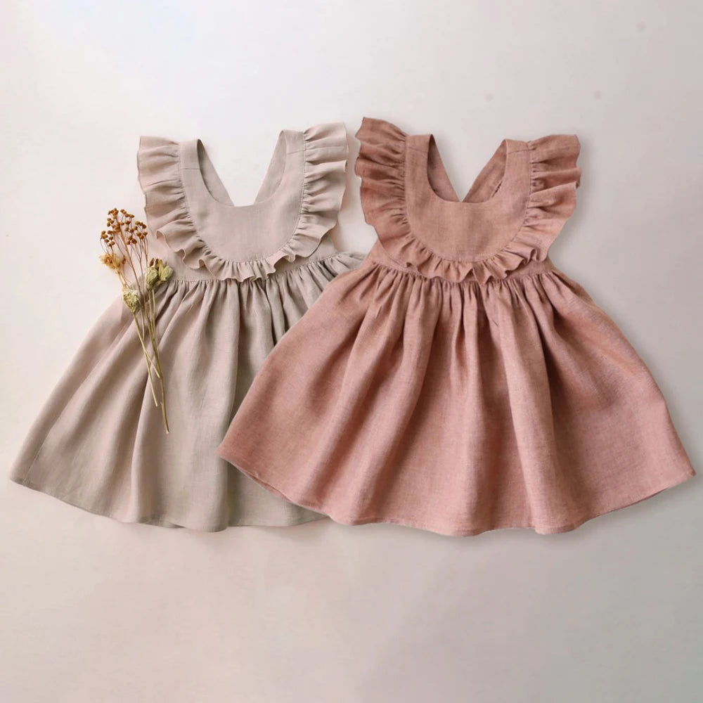 Cute Toddler Girl Dress For Party Pink Summer Baby Girl Dress Linen Cotton Girl Clothes