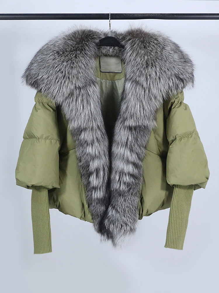 OFTUBY 2023 White Duck Down Jacket Winter Women Warm Loose Coat Natural Real Fox Fur Collar Thick Luxury Outerwear New Fashion