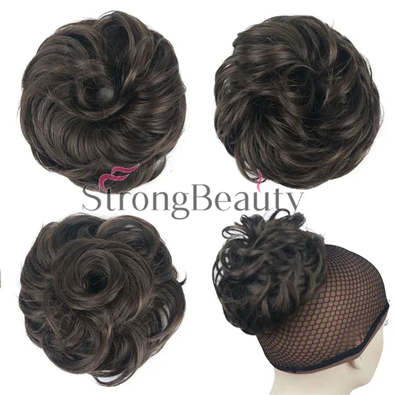 Synthetic Messy hair piece Daily Use Donut Chignon Scrunchies Fake Elastic Hairpiece Blonde Brown Bun For Women