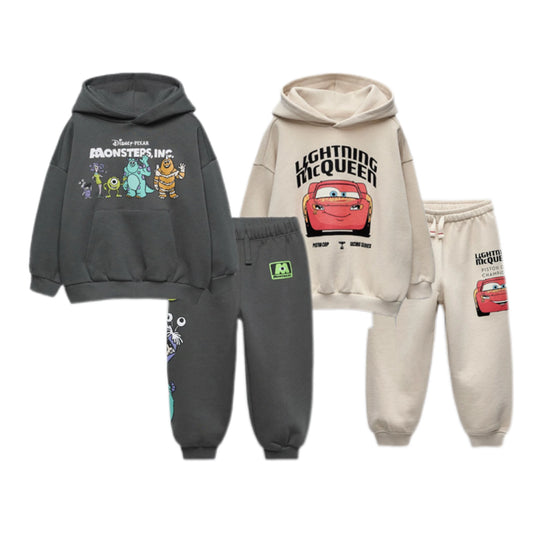 Hooded Tops Solid Color Sweatpants 2Piece/Set Outer Wear Kids Fashion Casual Long Sleeve Suits Cartoon Hoodies Loose Pants Child