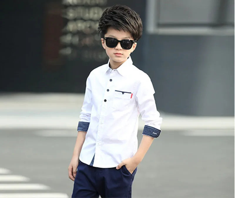 2025 Teenager Kids Boys Clothes Children Shirts Fashion School Casual Tops Cotton Boys Shirts 5 6 7 8 9 10 11 12 13 14 15 Years