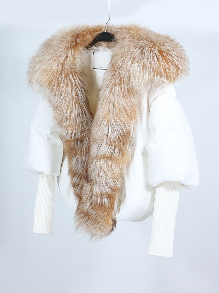 OFTUBY 2023 White Duck Down Jacket Winter Women Warm Loose Coat Natural Real Fox Fur Collar Thick Luxury Outerwear New Fashion