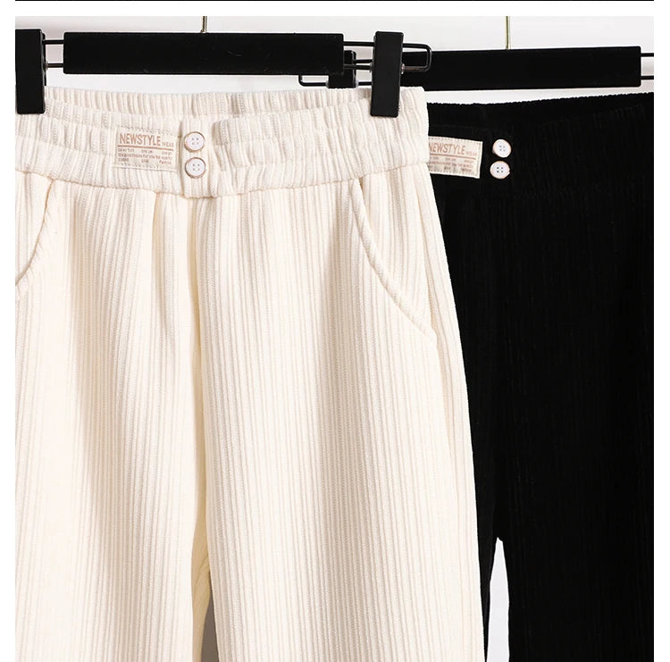 New 2024 Winter Pants For Women Thick Velvet High Elastic Waist White Or Black Chenille Pants Women Streetwear Wide Leg Trousers