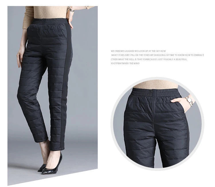 Winter 90% Duck Down Thicken Harem Pants Mom Casual High Waist Warm Pantalones Loose Windproof Straight Spodnie New Trousers