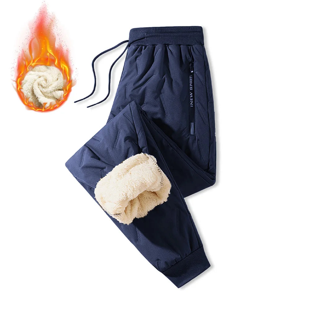 Winter Down Cotton Pants for Men Casual Waterproof Trousers Zipper Pocket Thickened Wool Warm Pants Jogger Outdoor Sweatpants