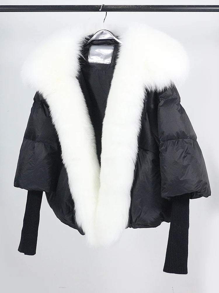 OFTUBY 2023 White Duck Down Jacket Winter Women Warm Loose Coat Natural Real Fox Fur Collar Thick Luxury Outerwear New Fashion