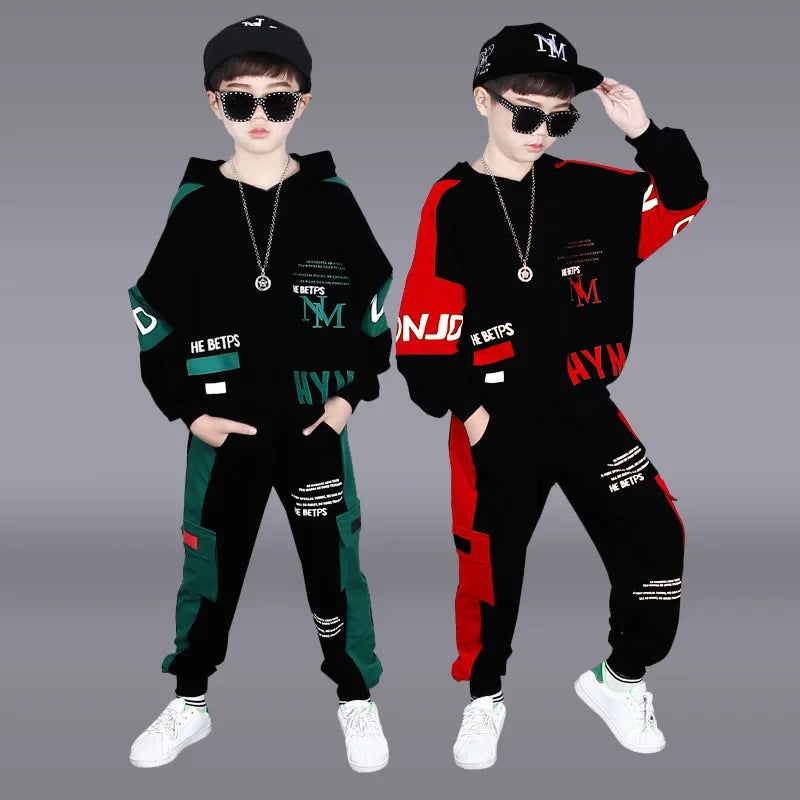 2025 spring autumn children Boy Clothes Teenager tracksuit letters Hooded Top Shirts Sweatshirt + Ankle-tie Pant 5 10 11 12 year
