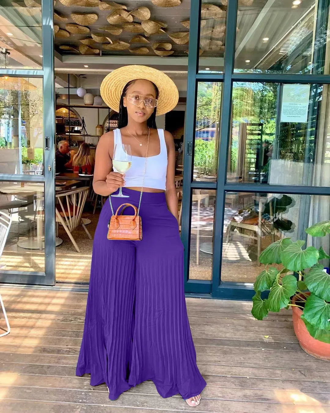 CM.YAYA Elegant Wide Leg Straight High Waist Pleated Pants  Women 2022 Summer New Beach Holiday Boho Trousers