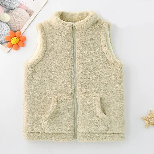 3-12 Years Spring Autumn Girls Vest Fleece Sleeveless Boy Coat Waistcoat Keep Warm Kids Outerwear Girls Jacket Children Clothing