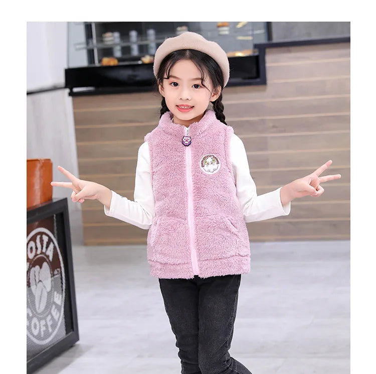 3-12 Years Spring Autumn Girls Vest Fleece Sleeveless Boy Coat Waistcoat Keep Warm Kids Outerwear Girls Jacket Children Clothing