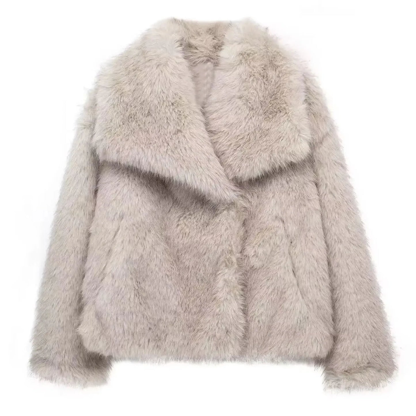 HH 2025 Winter Coats For Women Fashion New Faux Fur Long Sleeves Loose Coat Female Versatile High Street Women's Cardigan