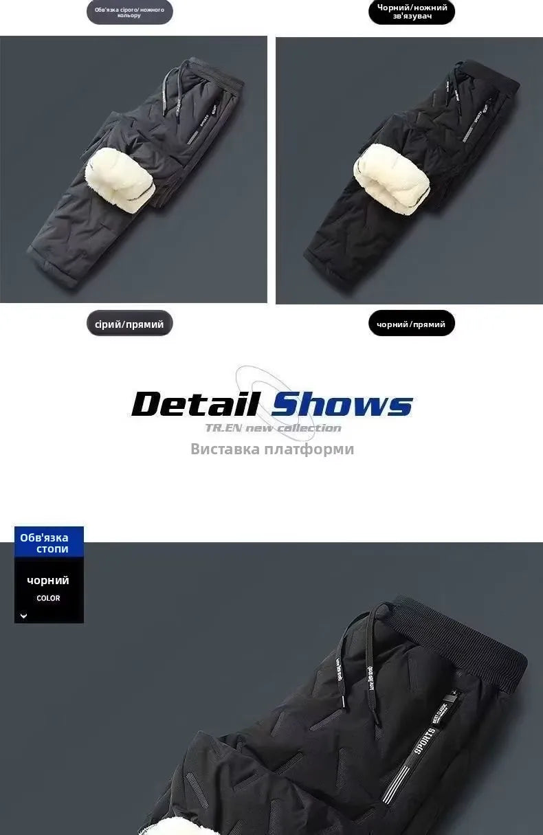 Men's Winter Thiened Fce Lined down Cotton Pants Casual Snowy Work Trousers Warm Lamb Velvet Long Pants Faion Urban Sle