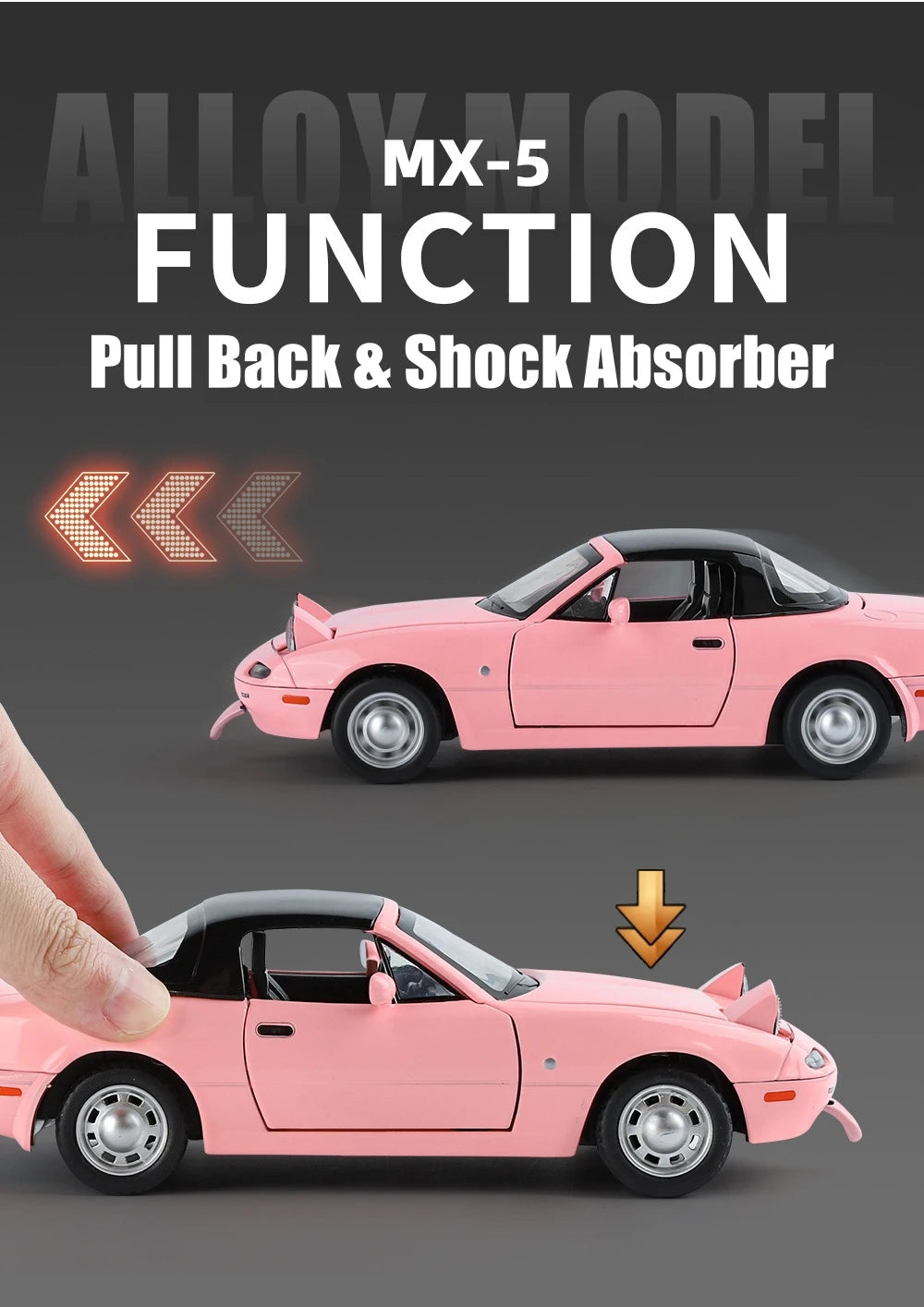 1/24 Mazda Miata MX5 Roadster Toy Car Model Diecast Alloy Metal Miniature Vehicle Model Sound & Light Collection Gift For Boy