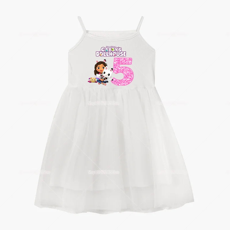 Gabby Dollhouse Suspenders Dress Puffy Cute Cartoon Anime Summer Girls Dresses Mesh Baby Kids Trend Princess Skirt Birthday Gift