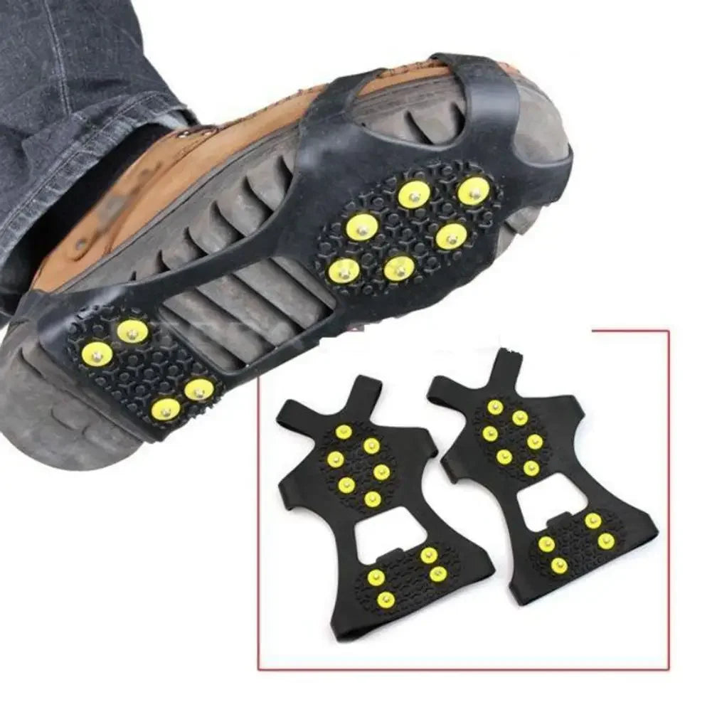 10 Studs Anti-Skid Snow Ice Gripper Climbing Shoe Spikes Grips Cleats Overshoes Crampons Spike Shoes Outdoor Mountaineering