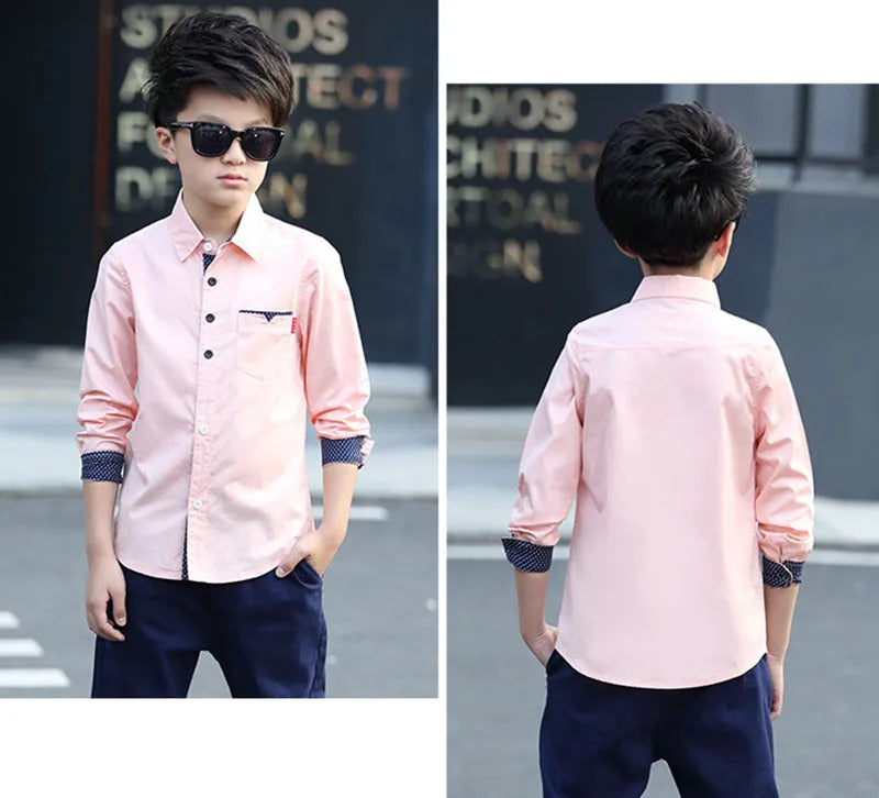 2025 Teenager Kids Boys Clothes Children Shirts Fashion School Casual Tops Cotton Boys Shirts 5 6 7 8 9 10 11 12 13 14 15 Years