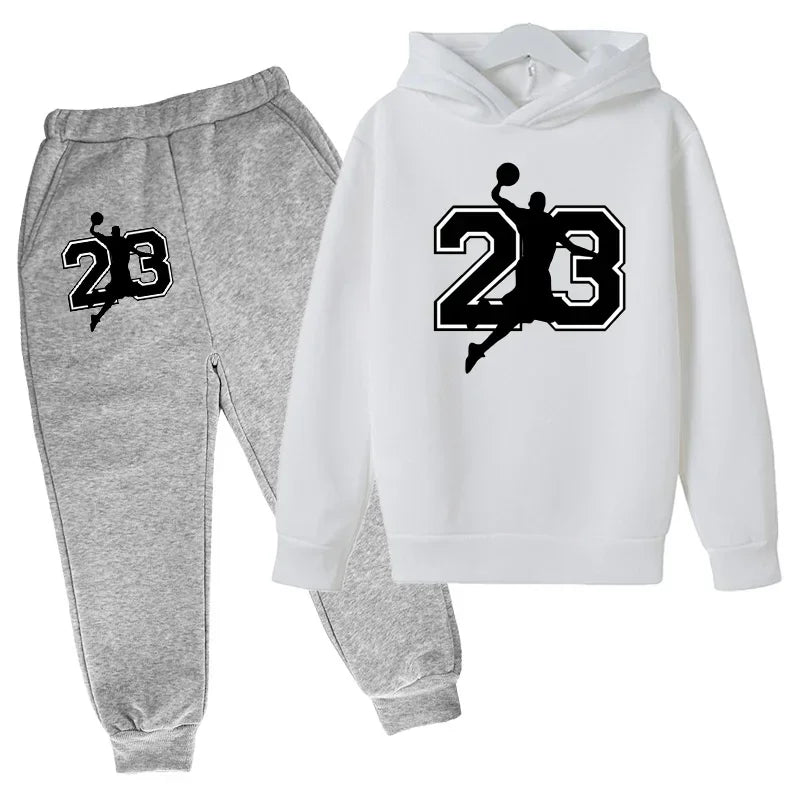 Children's basketball suit hooded sweatshirt+pants set casual warm autumn hoodie