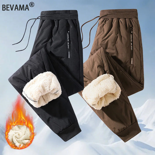 Winter Down Cotton Pants for Men Casual Waterproof Trousers Zipper Pocket Thickened Wool Warm Pants Jogger Outdoor Sweatpants