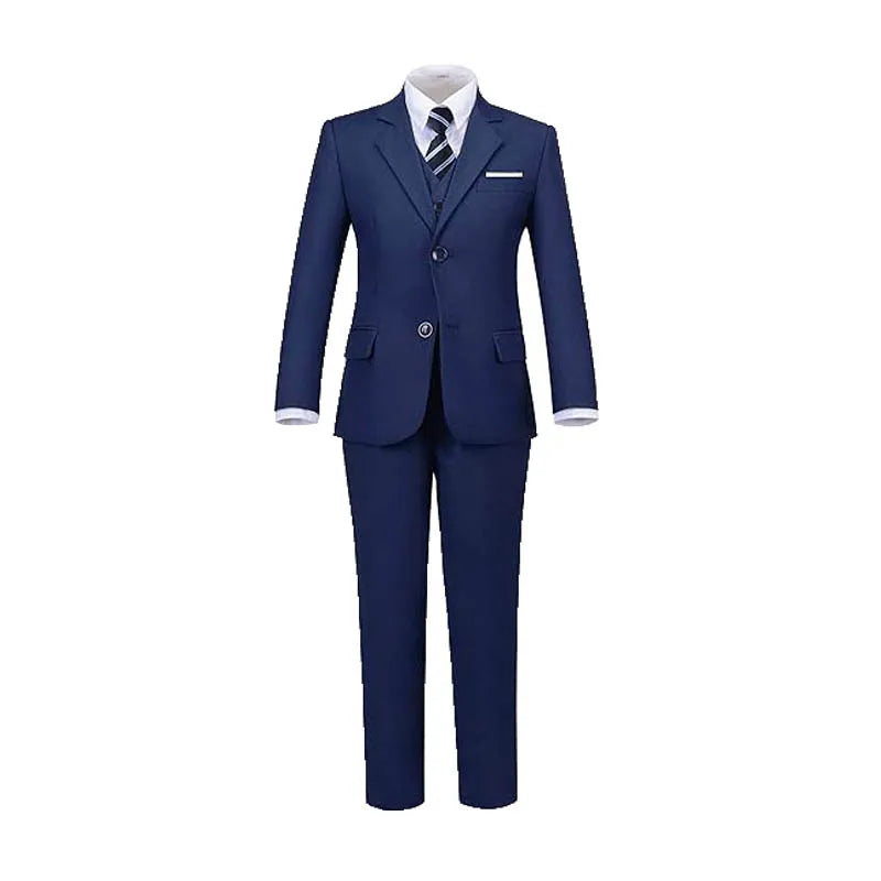Child 4 Pieces Jacket Vest Pants Tie Black 007 Photograph Suit Gentleman Kids Skinny Piano Dress Boys Host Evening Party Costume