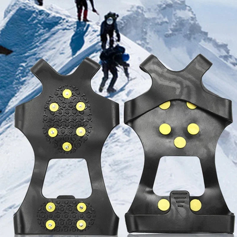 10 Studs Anti-Skid Snow Ice Gripper Climbing Shoe Spikes Grips Cleats Overshoes Crampons Spike Shoes Outdoor Mountaineering