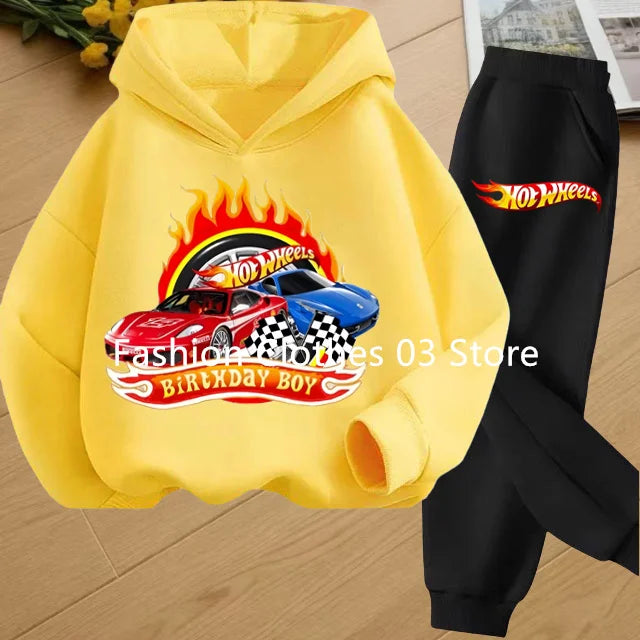 Fashion Sweatshirt Casual Sportswear Kids Clothing Hot Wheels Car Game Printed Hoodie Coat 3-12 Yrs Boys Girls Toddler Top+pants