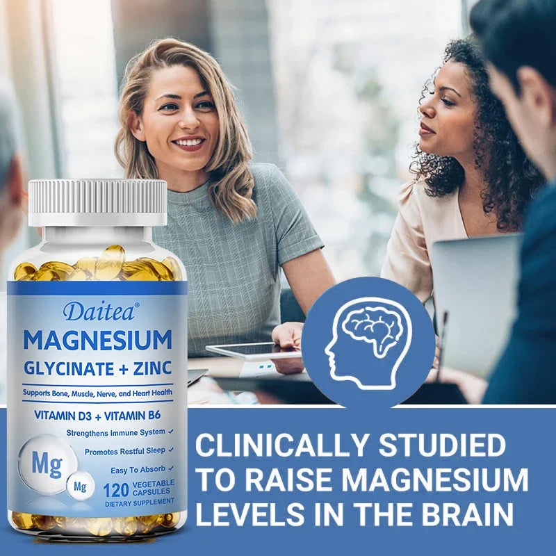 Daitea Magnesium and Zinc Capsules - Magnesium Glycinate Supplement to Support Muscle, Nerve, Joint and Heart Health