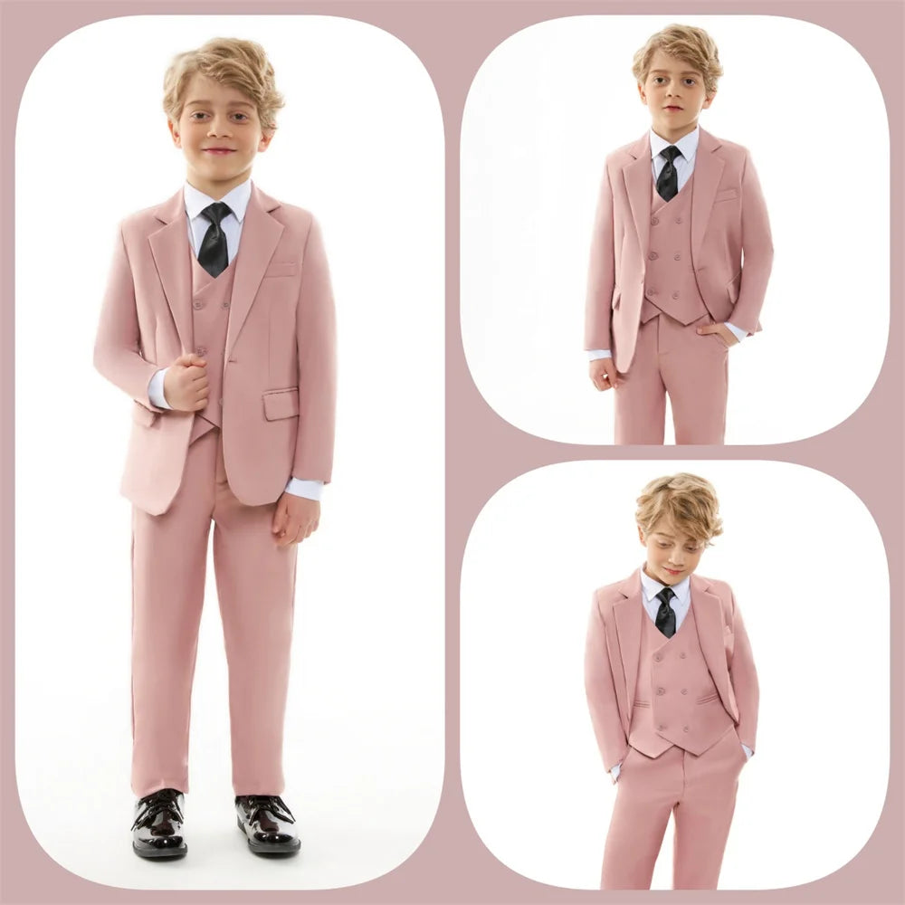 Chic Solid Notch Lapel Boy's Suit Soft Blush For Boys 4-Piece Suit Modern Formal Ring Boys Includes Blazer Vest Pants