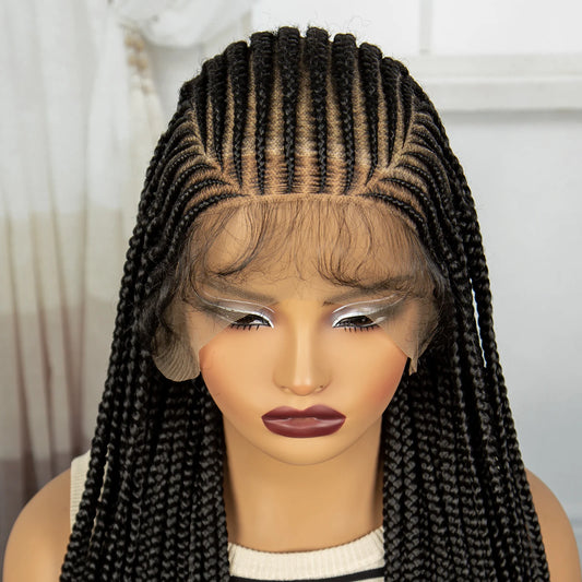 Full Lace Cornrow Braided Wigs 36inch Synthetic Natural Box Braided Lace Wigs with Baby Hair for Black Women