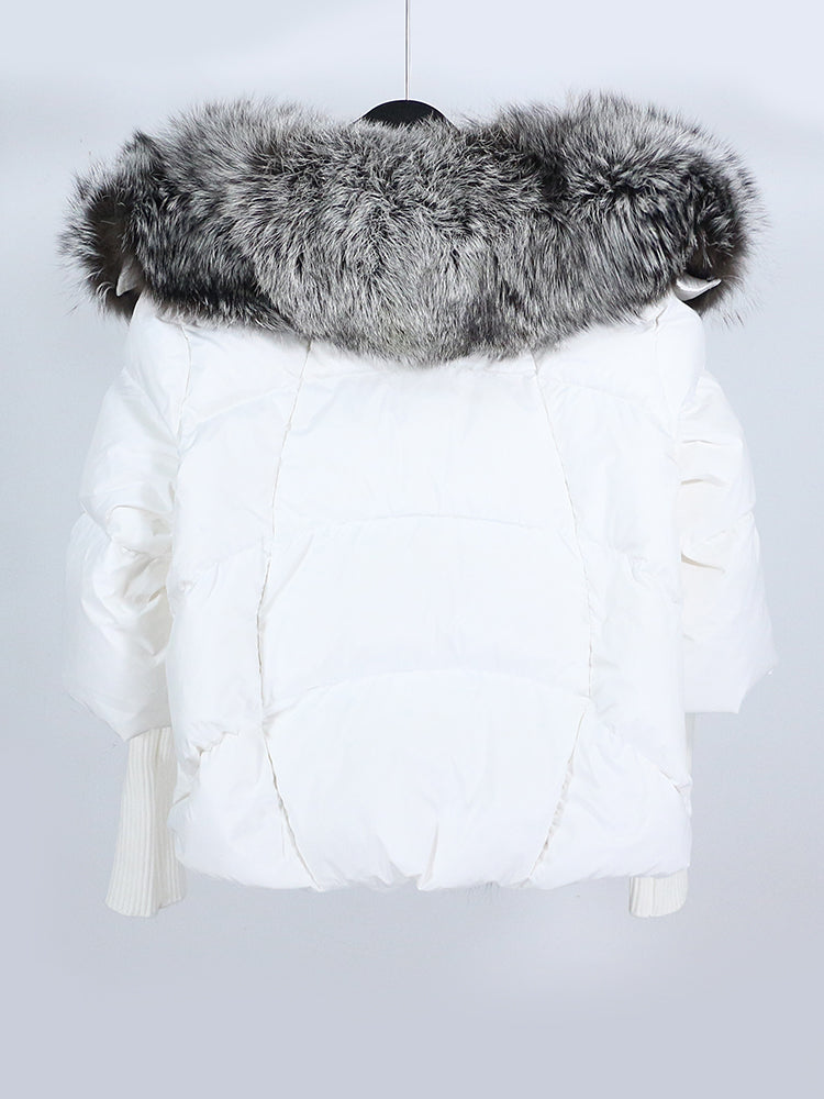 OFTUBY 2023 White Duck Down Jacket Winter Women Warm Loose Coat Natural Real Fox Fur Collar Thick Luxury Outerwear New Fashion