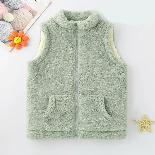 3-12 Years Spring Autumn Girls Vest Fleece Sleeveless Boy Coat Waistcoat Keep Warm Kids Outerwear Girls Jacket Children Clothing
