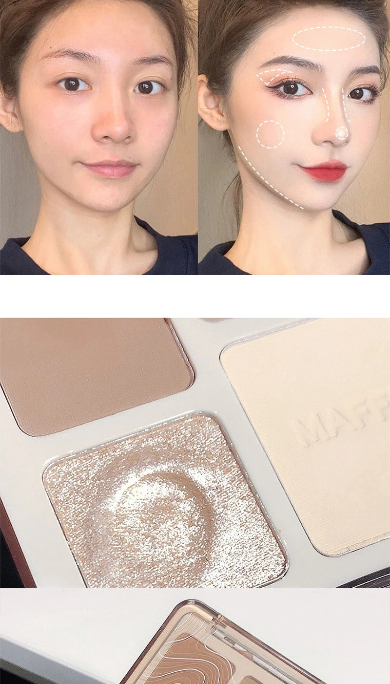 MAFFICK 4-Color Contour Palette:Matte Brightener, and Shimmer Highlight-Versatile Multi-Use Palette for Eye Shadow, Contouring,