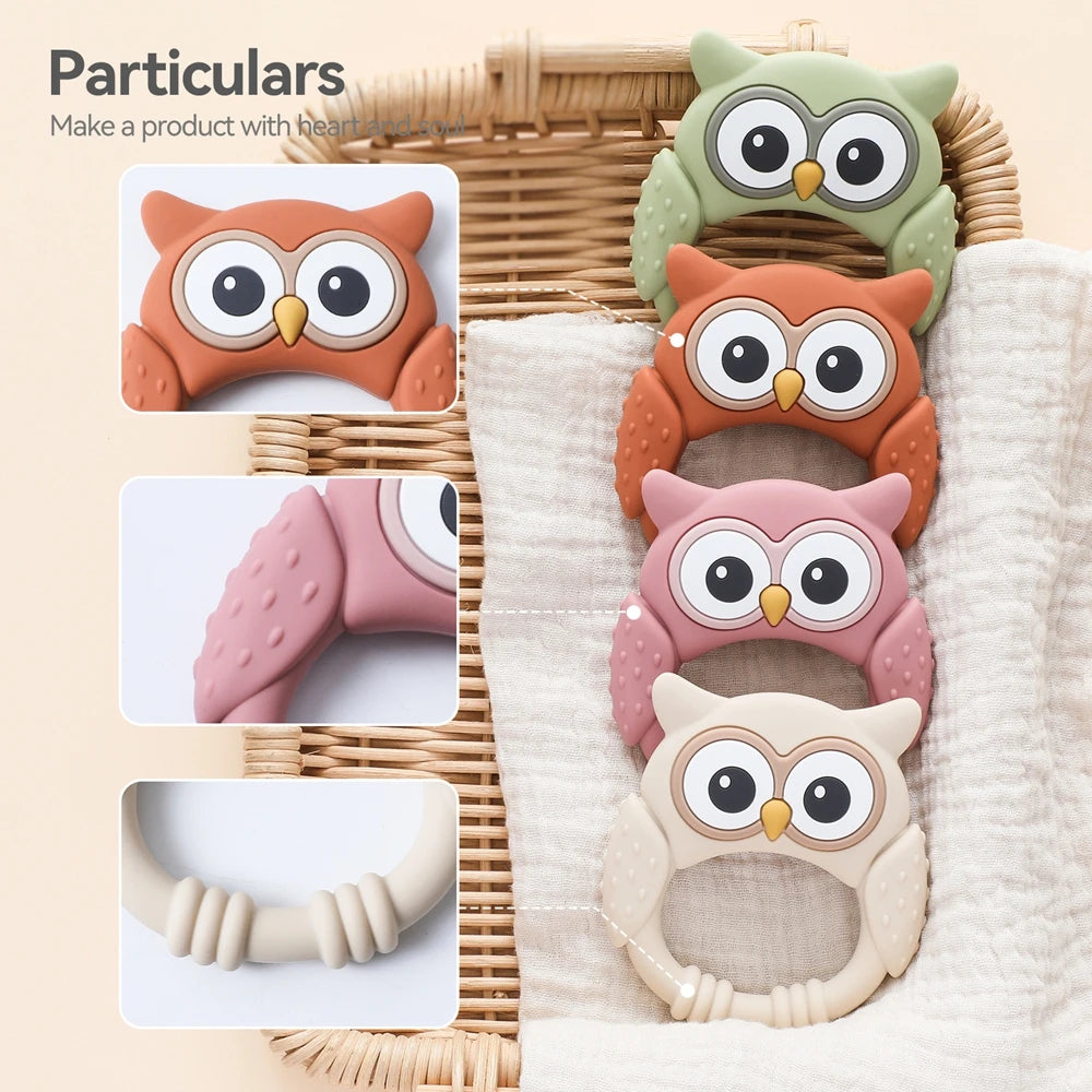 1pc Silicone Teether Baby 0-12 Toys Owl Silicone Cartoon Teether Food Grade Teething Toys for Toddlers Rattle Sensory Toys Gifts