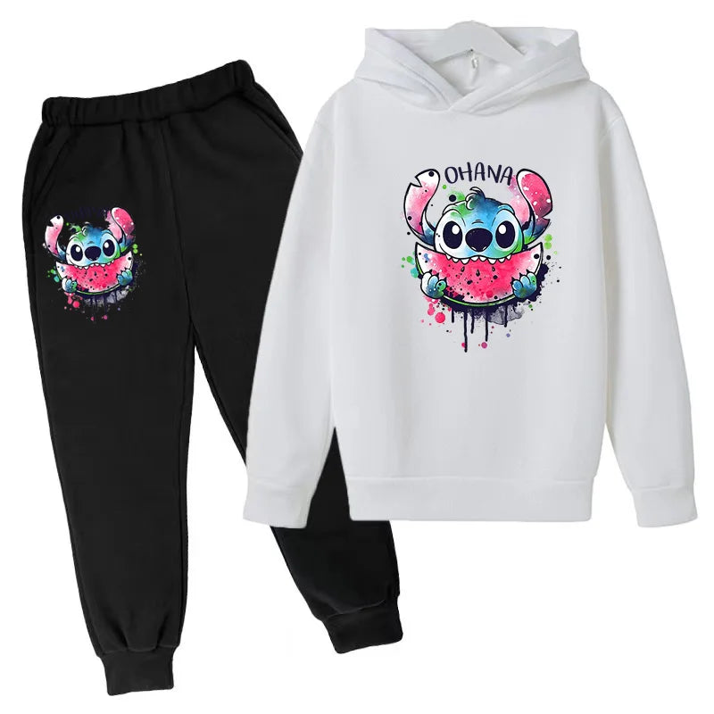 New Cute Stitch Hoodies Sweatshirts Girls Clothes Children's Clothing Sets Child Girl Tops+Pants 2 Pcs Suits Boys Tracksuits Set
