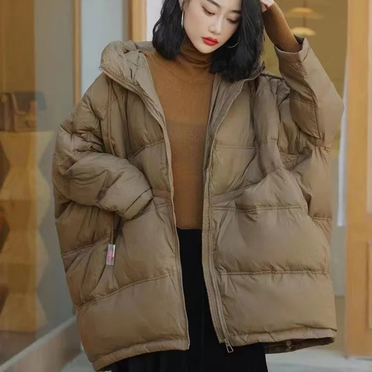 New Winter Jacket Women Parkas Hooded Coat Korean Drawstring Zipper Loose Coat Pockets Thicken Warm Casual Coats Trend A49