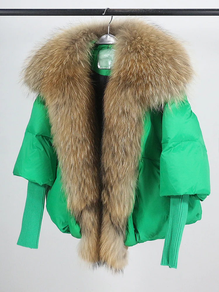 OFTUBY 2023 White Duck Down Jacket Winter Women Warm Loose Coat Natural Real Fox Fur Collar Thick Luxury Outerwear New Fashion