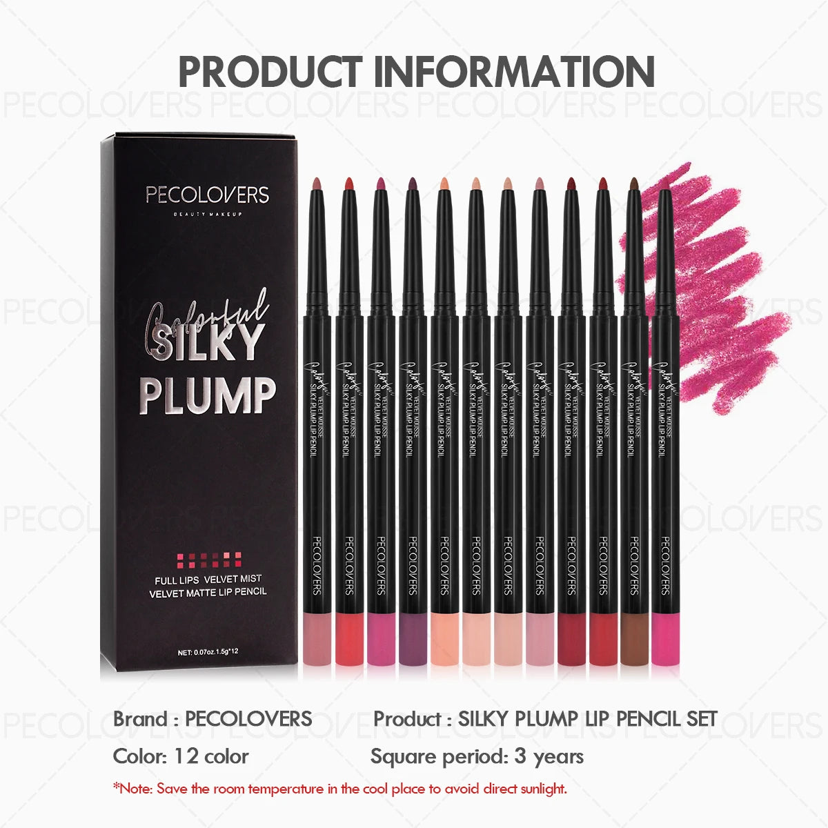 12PCS/Set Long Lasting Matte Lip Liner, Smooth Application, Sexy Lips, Soft and Silky Texture, Christmas Gift