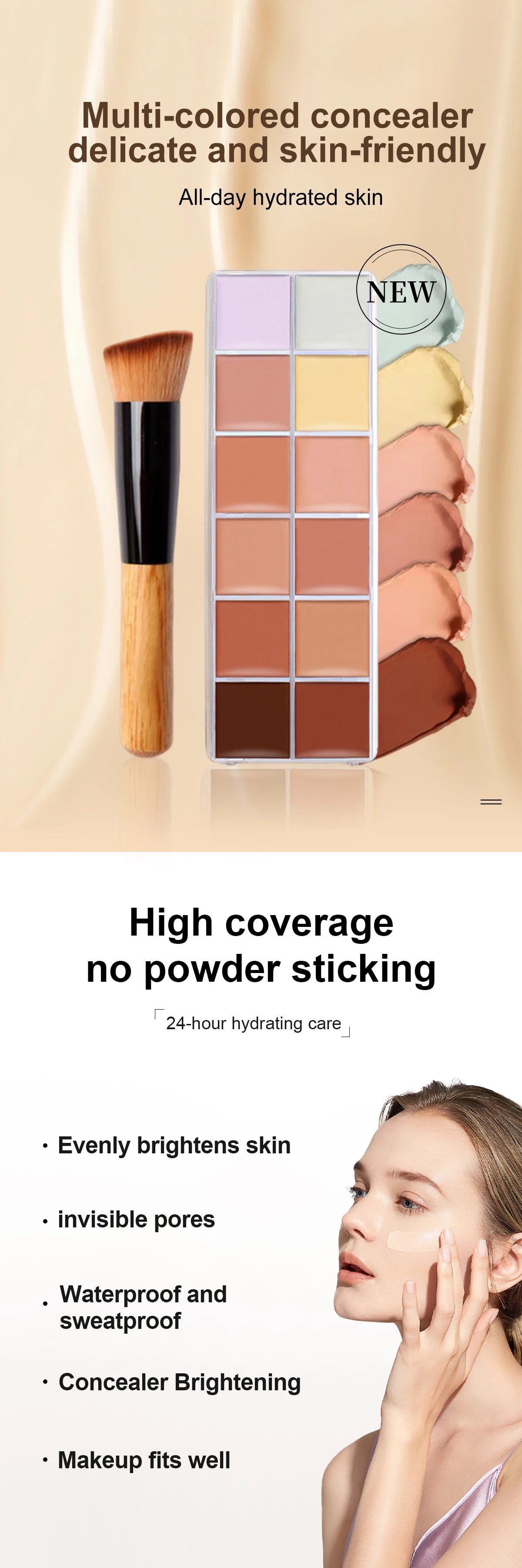 12 Color Concealer Foundation Makeup, Waterproof Skin Tone Correction Concealer, Long-term Full Coverage Makeup Facial Cosmetics