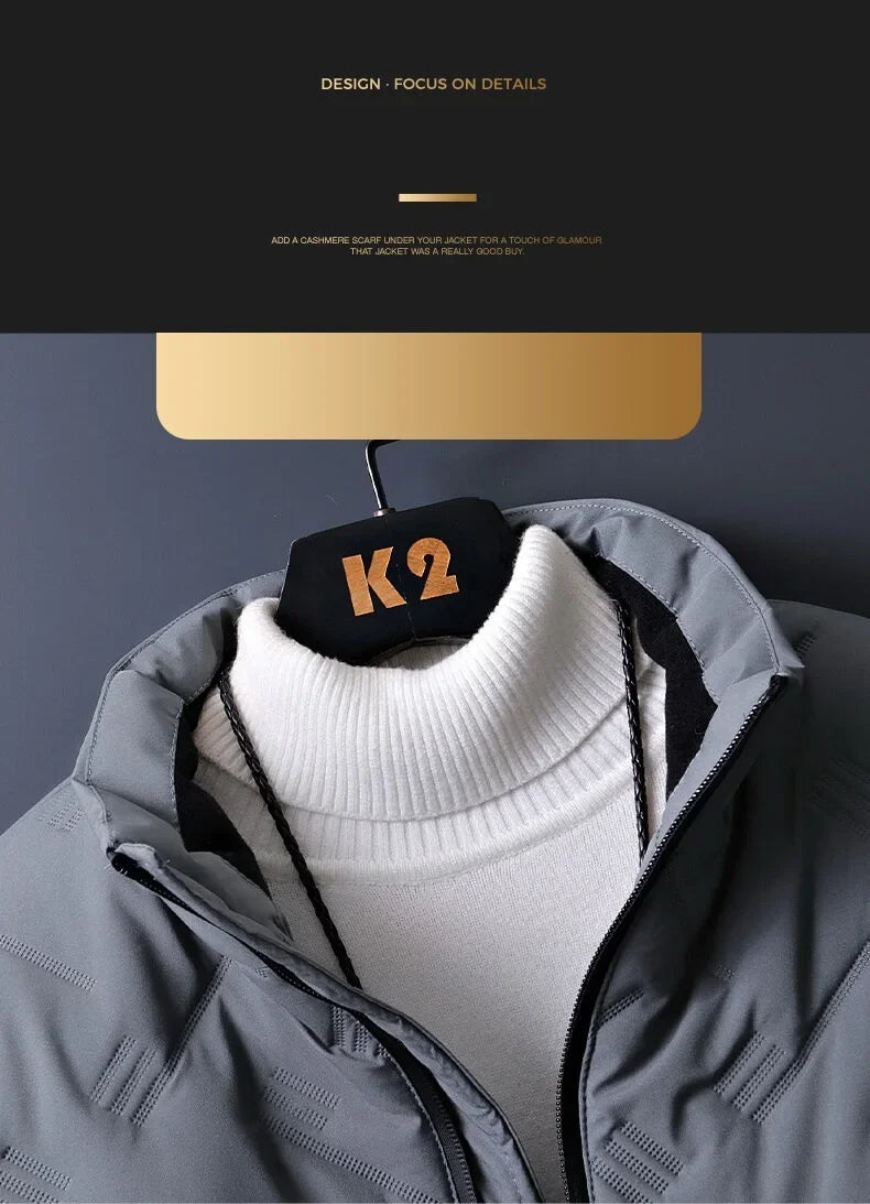 Winter Casual Fashion Streetwear Jacket Mens Puffer Coats Mens Clothes  Standing Collar Warm Top Coat Middle-aged Men With Plush