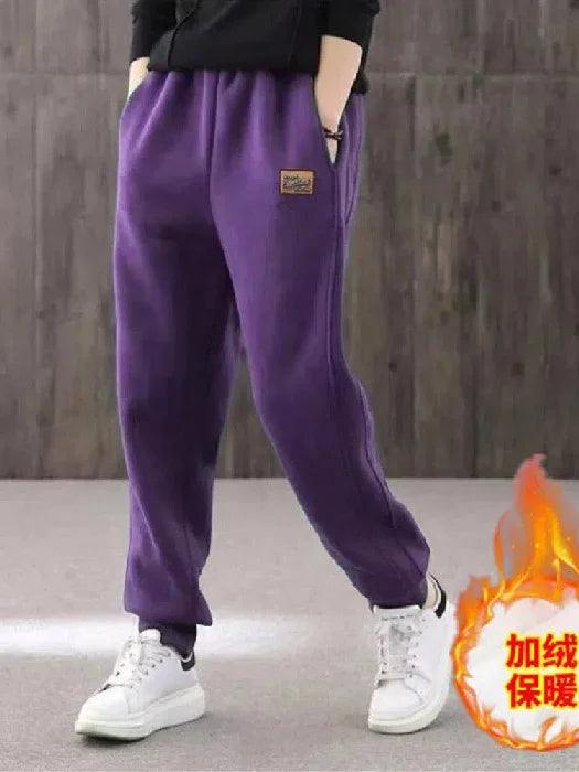 Winter Thick Warm Trousers Casual Sports Pants for Women High Waist Lamb's Wool Harem Pants with Fleece Cuffed Joggers 4XL