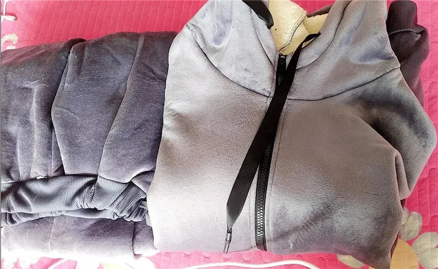 Winter Lambwool Tracksuit Piece Sets Warm Thicken Fleece Joggers Pants Outfits Casual Womens Plush Hooded Sweatshirts Conjuntos