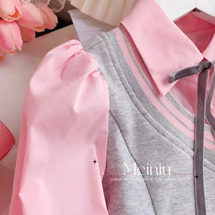 Children's Clothing Sets Fake Two Pieces Blouse + Pleated Skirt Kids Clothes Girls 4 To 15years Skirt Sets Baby Girl Outfit Set