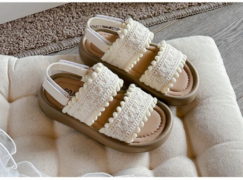 Girls' Sandals Open Toe Baby Shoes for Little Girls Sweet Casual Soft Sole Straight Strap Beach Slipper Flats Size 21-30