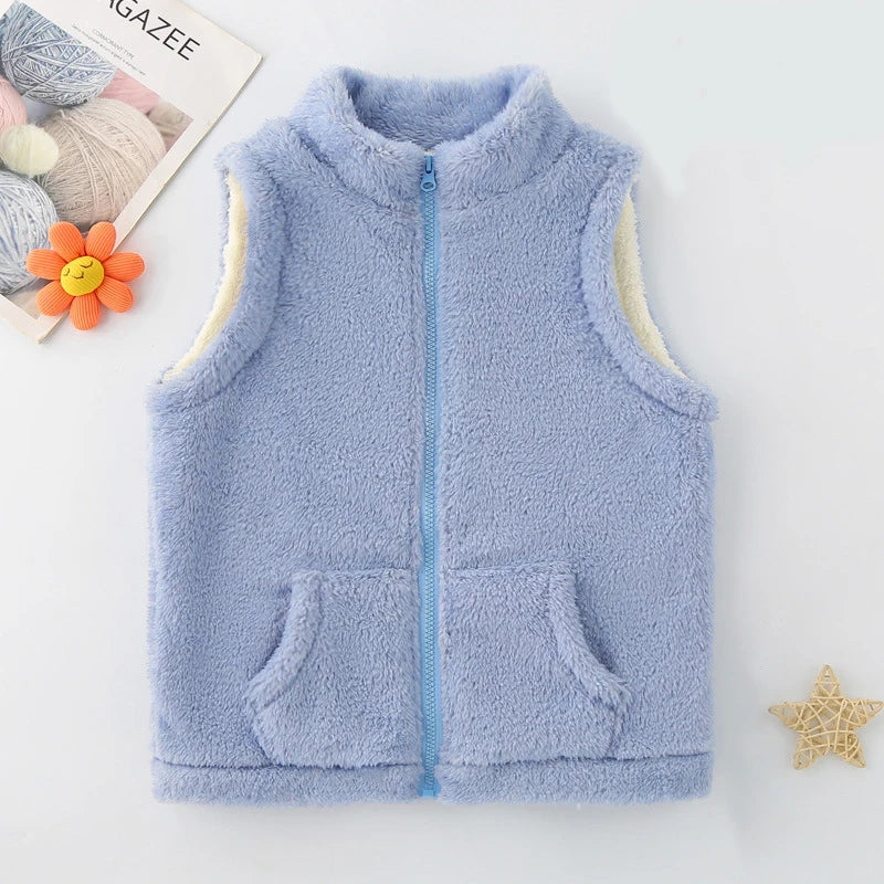 3-12 Years Spring Autumn Girls Vest Fleece Sleeveless Boy Coat Waistcoat Keep Warm Kids Outerwear Girls Jacket Children Clothing