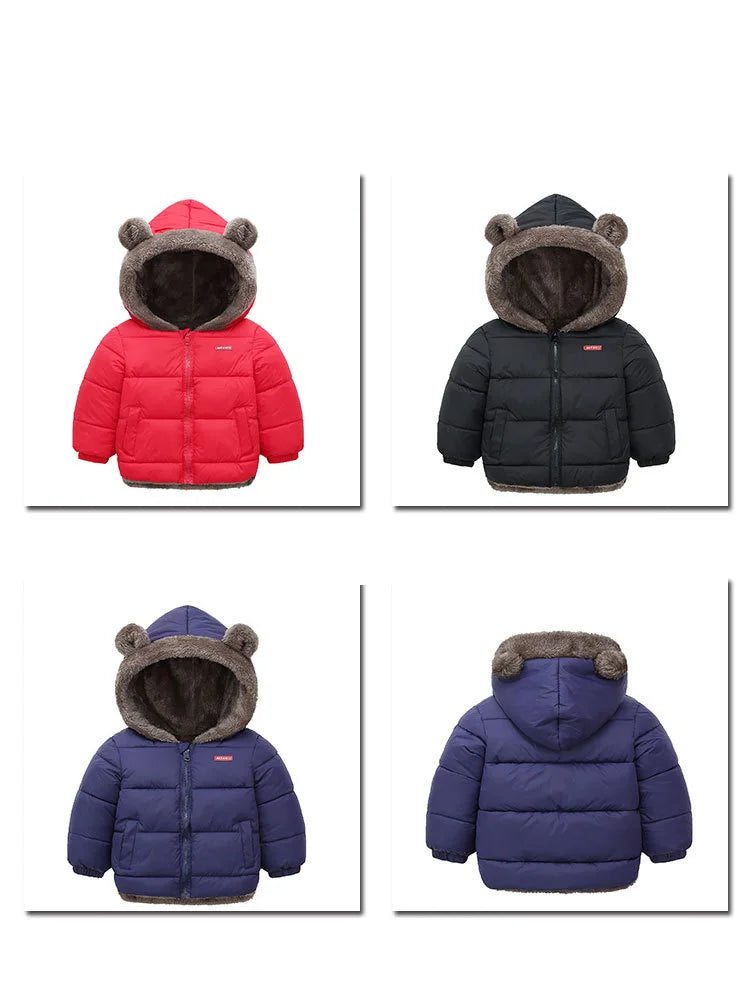 Winter Boys Girls Down Coats Kids Plush Velvet Jackets Children Thick Hooded Outerwear Baby Toddler Autumn Winter Padded Clothes
