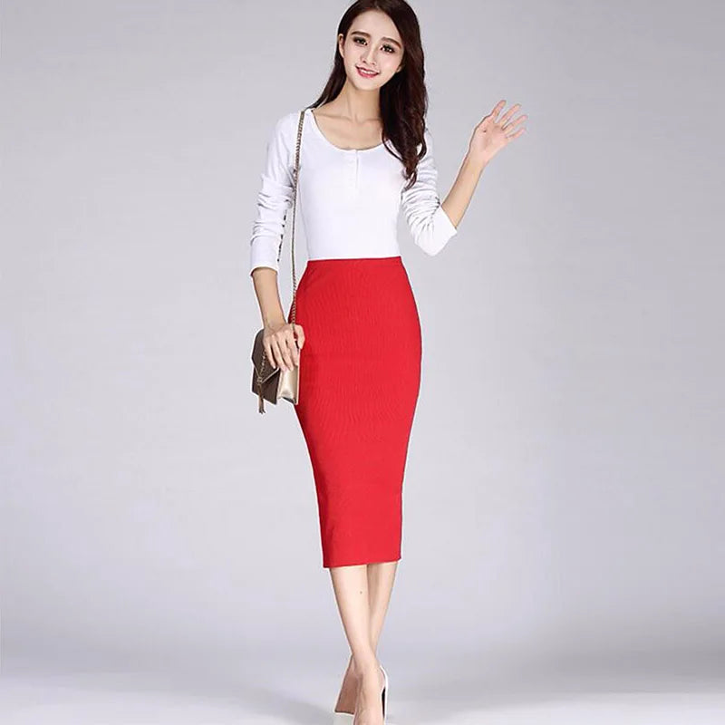 2024 Spring Autumn Long Pencil Skirts Women Sexy Slim Package Hip Maxi Skirt Lady Winter Sexy Chic Wool Rib Knit midi Skirt Saia