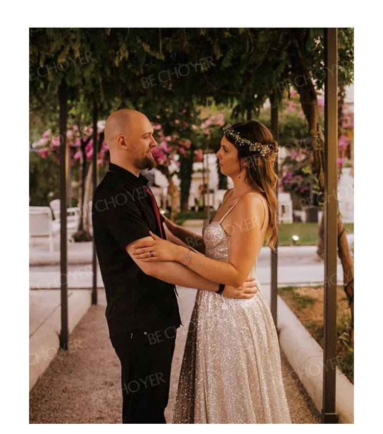 Wedding Dress Shiny Sleeveless A-Line Beach Beaded 2025 Boho Party Bride Gown Princess BECHOYER PT02 customized Vestido De Noiva