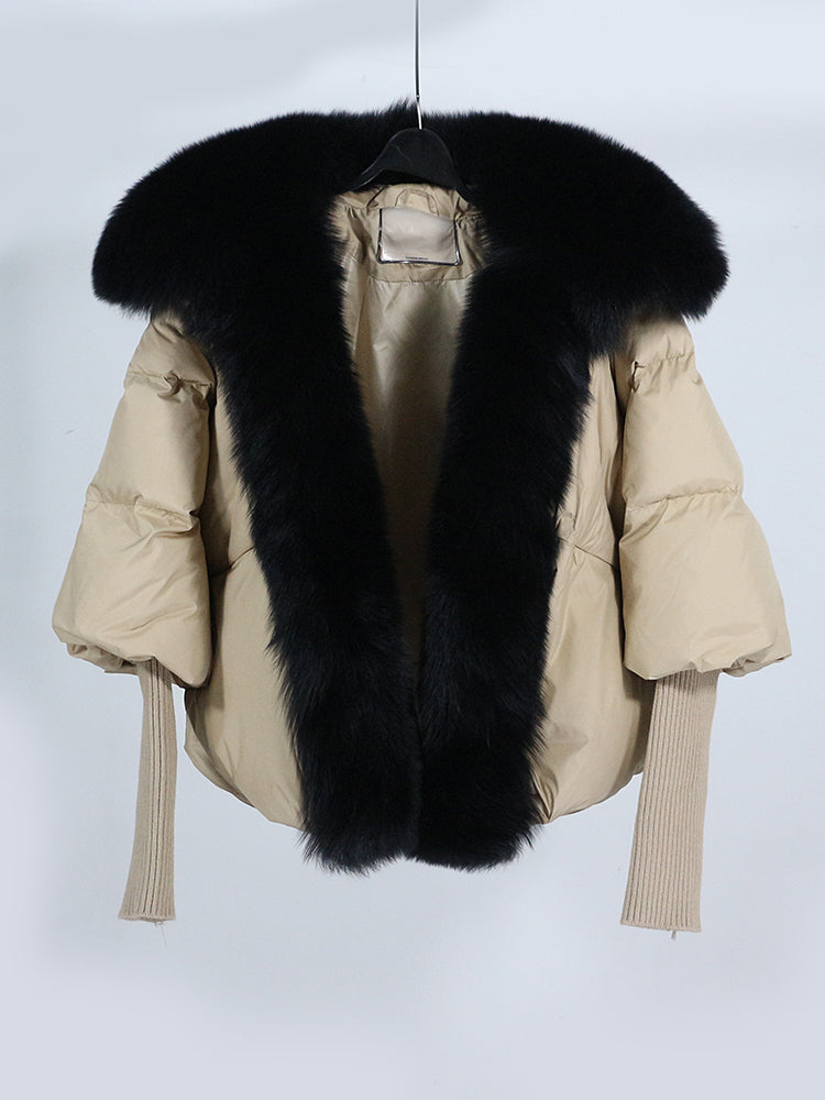 OFTUBY 2023 White Duck Down Jacket Winter Women Warm Loose Coat Natural Real Fox Fur Collar Thick Luxury Outerwear New Fashion