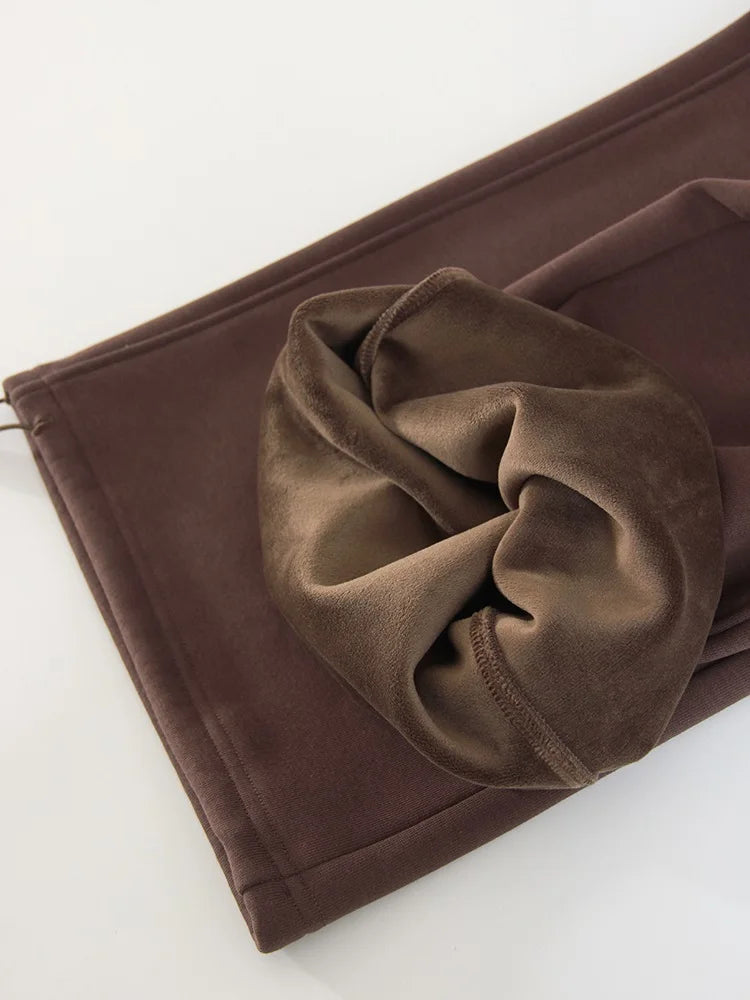 Women Tracksuits Winter Fleece Sweatsuit Brown Warm Crop Zipper Hoodies And Sweatpants Set For Women 2 Piece Velvet Pants Sets