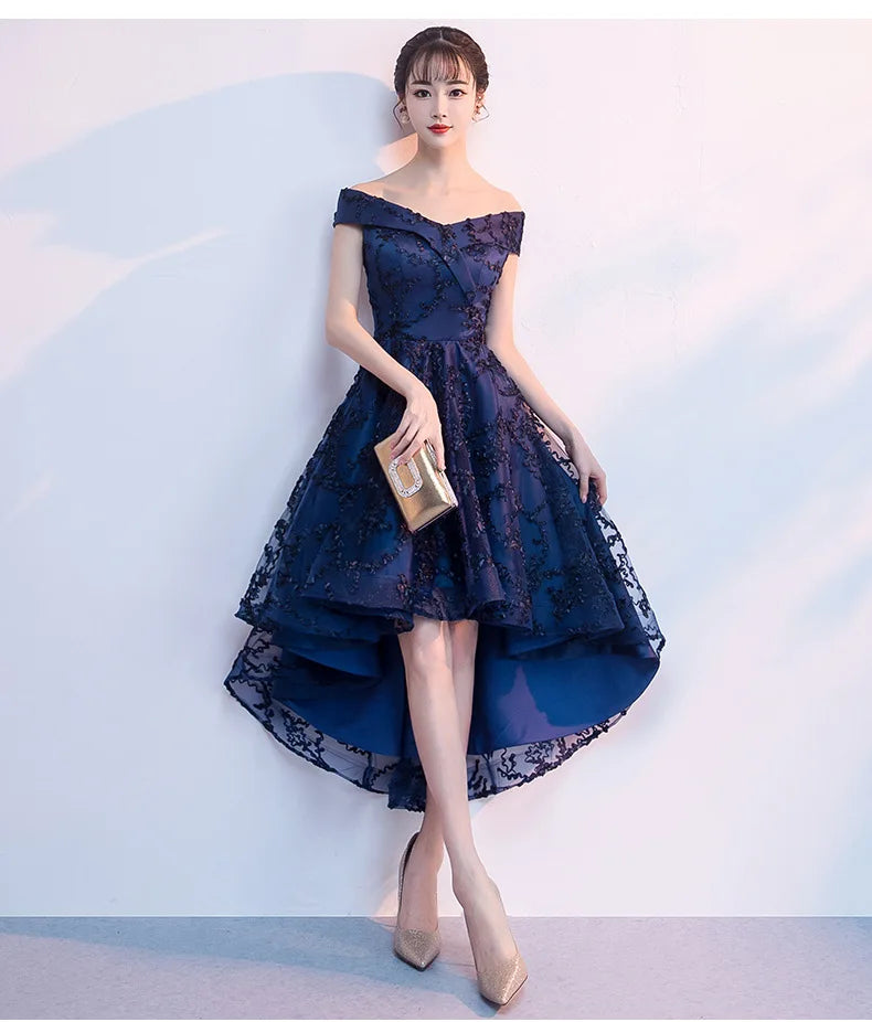 New Short Evening Dress Fashion Off The Shoulder Robe  Soiree Short Front Long Back Prom Dresses Elegant Vestidos Customized