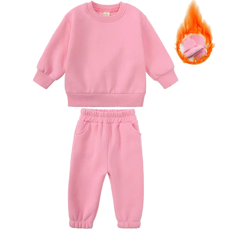 2-12 years old children's clothing winter new boys and girls' fleece sweater suit hooded Plush sportswear children's suit